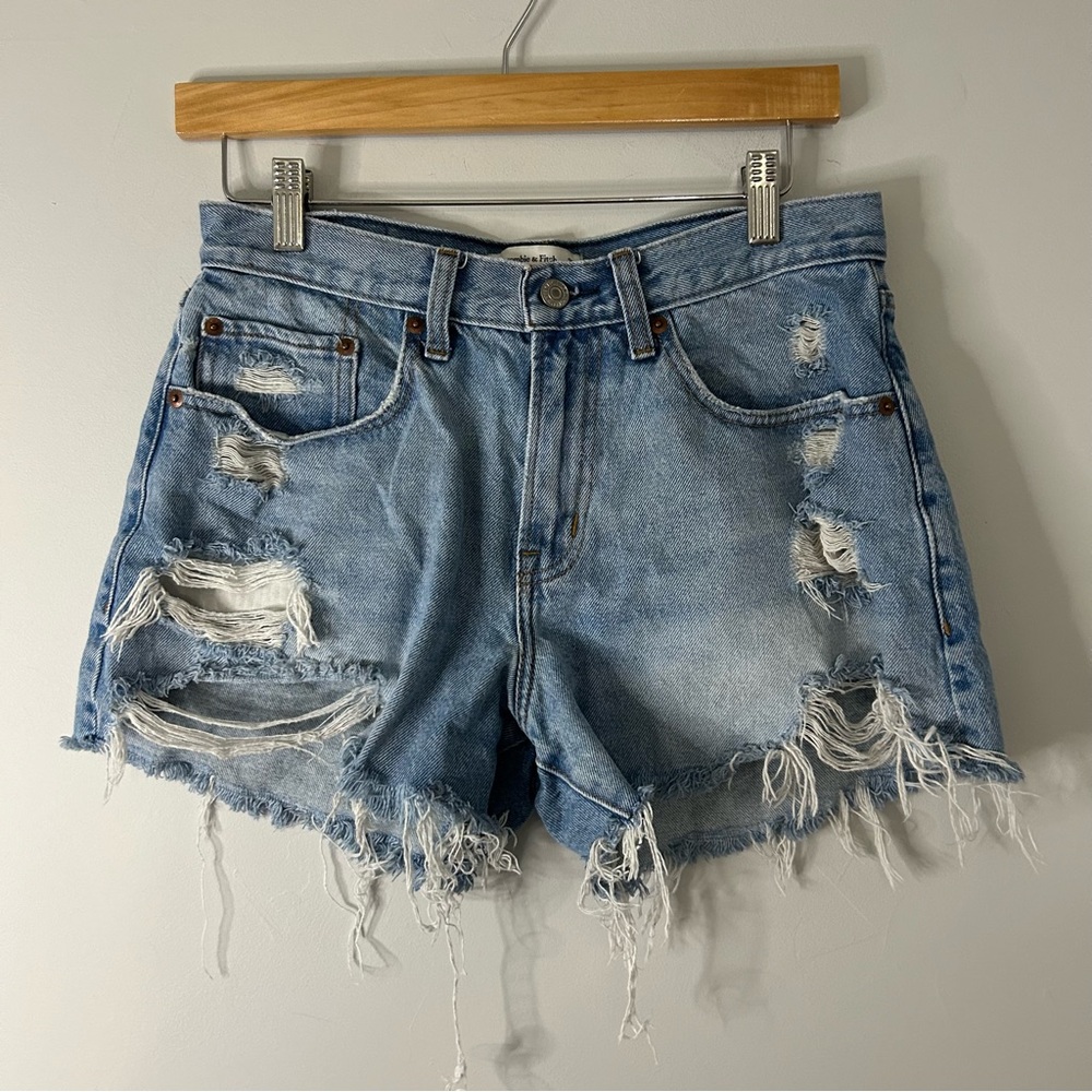 Abercrombie & Fitch Curve Love The Boyfriend Mid Rise Distressed Jean Shorts